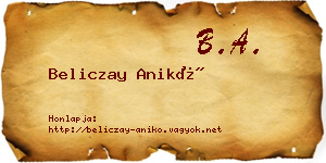 Beliczay Anikó névjegykártya